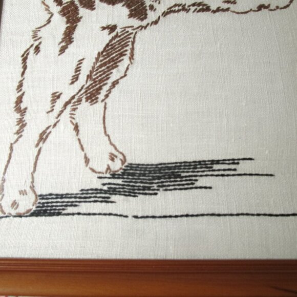 1940s-50s Vintage Framed Terrier Needlepoint Art Wire Fox Terrier Dog Embroidery - Picture 4 of 10
